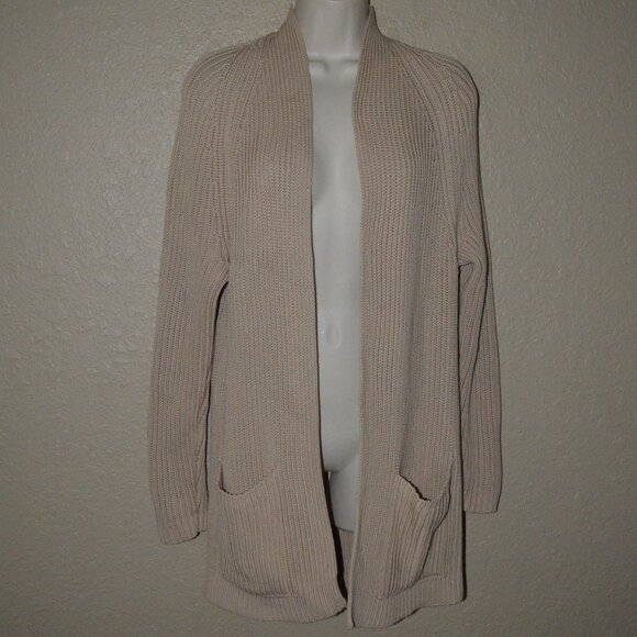 Sz XS Vince Tan Ribbed Cotton Open Front Long Cardigan Sweater - Picture 1 of 6